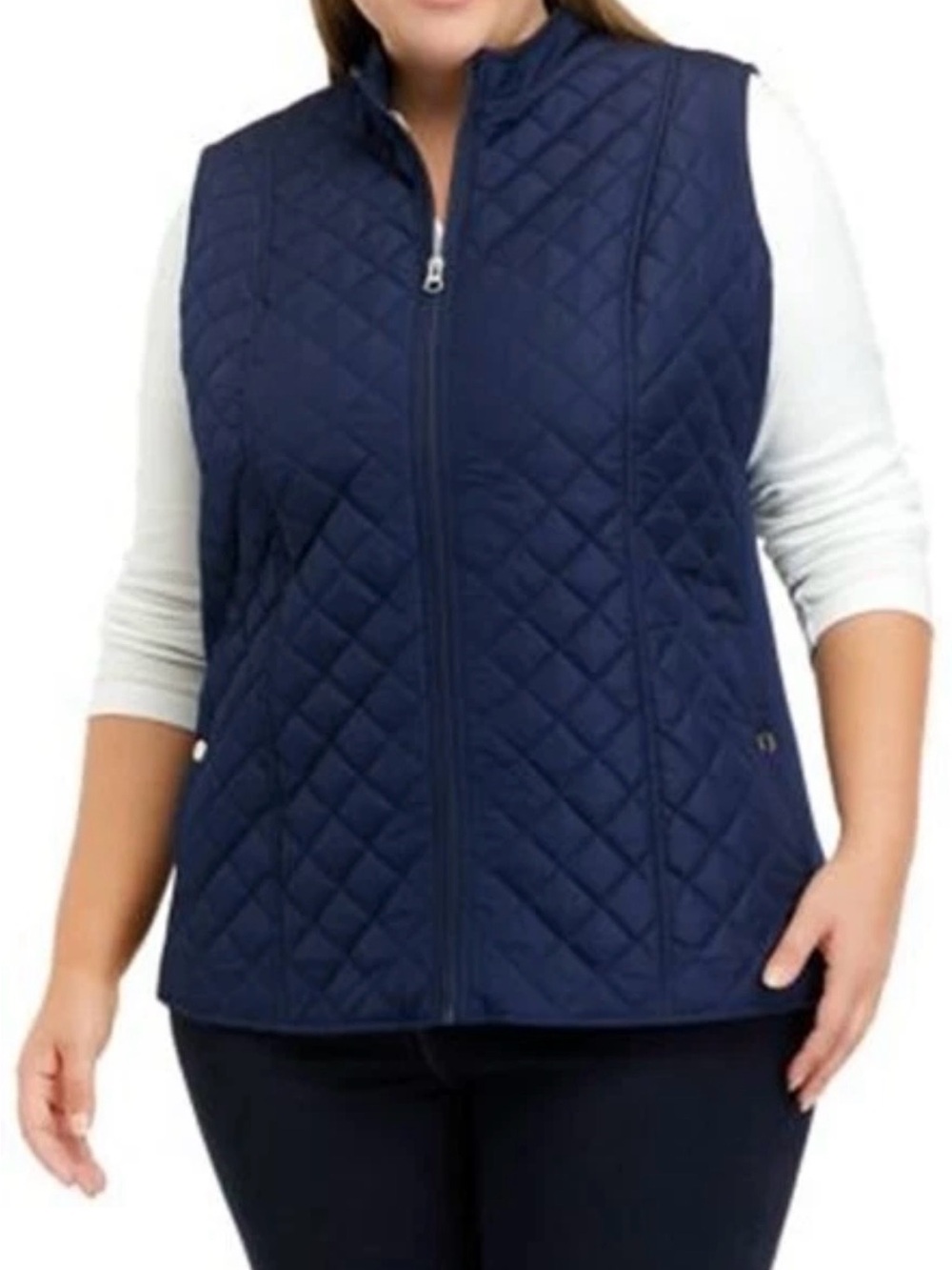 Kim Rogers Navy Quilted Zip-Front Vest